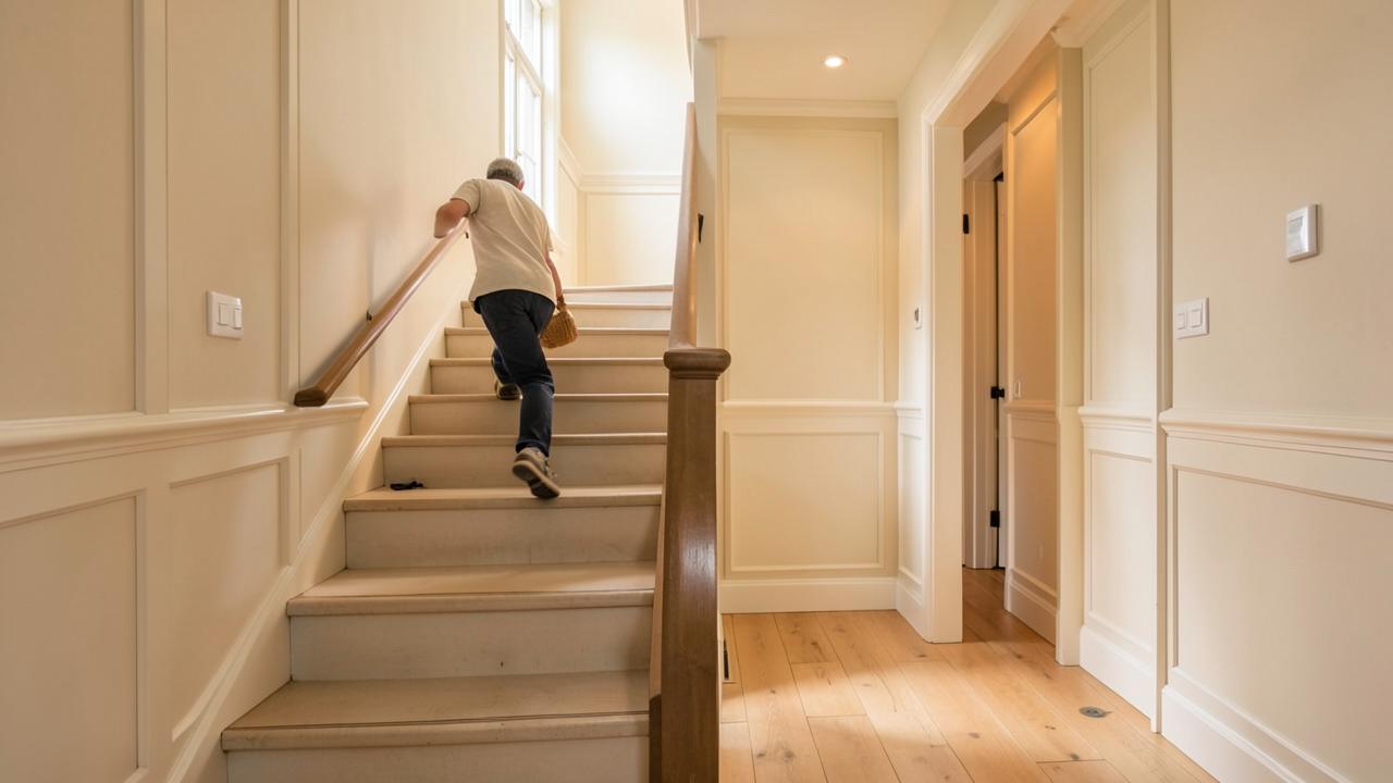 The top step of a staircase where a runner has to be finished neatly
